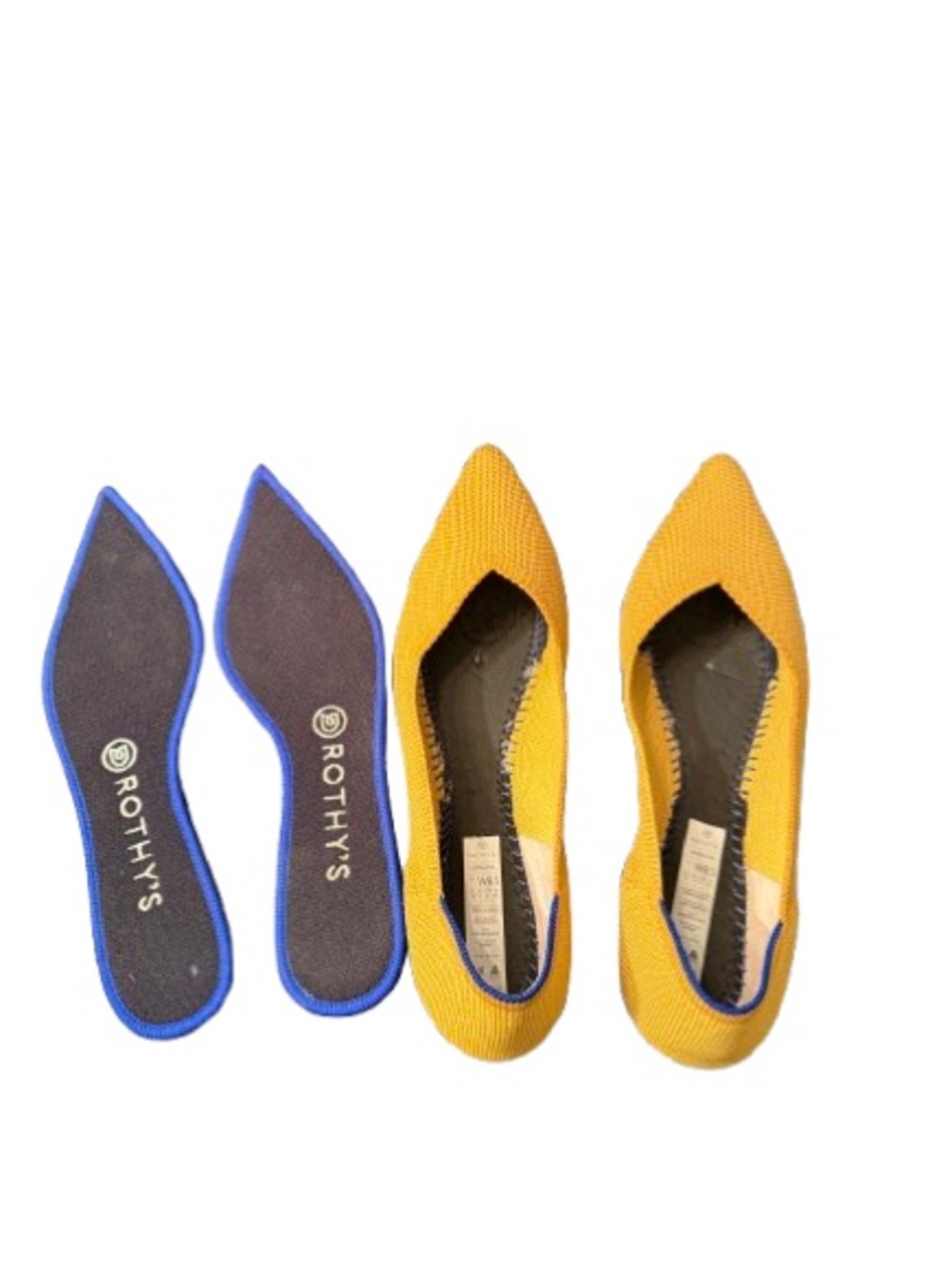 Rothy’s Pointed Flats Mustard Yellow Blue Trim Size 8.5 Sustainable Knit Comfort - Picture 4 of 8